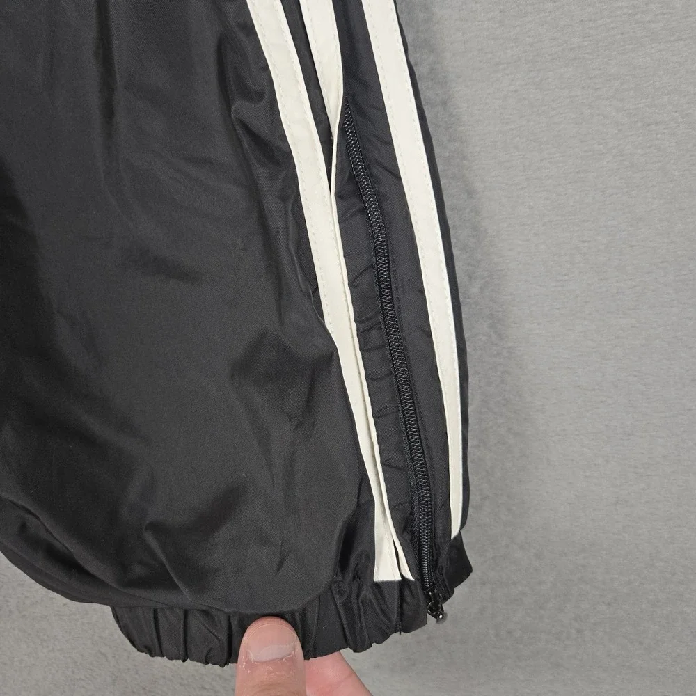 VTG Adidas Track Pants Mens XL Black White 3 Stripe Lined Ankle Zip Drawstring